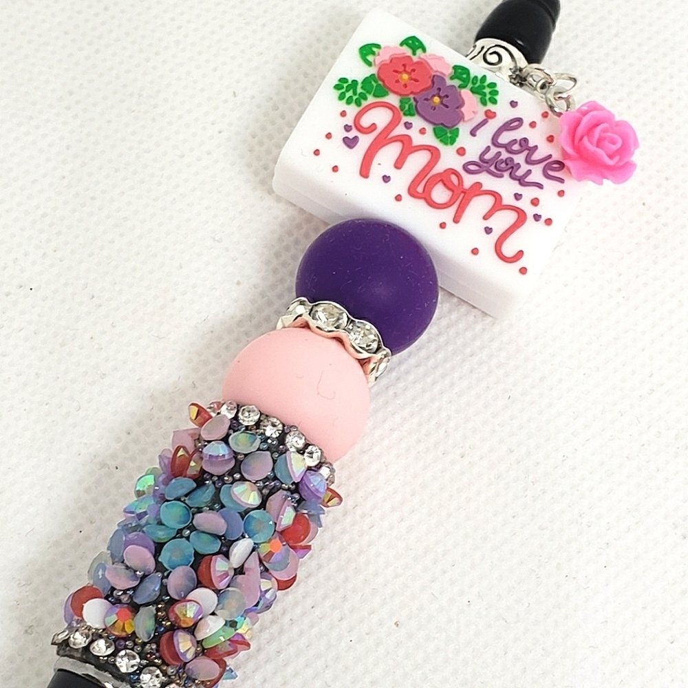 Handmade I Love You Mom Beaded Silicone Focal Bead Pen